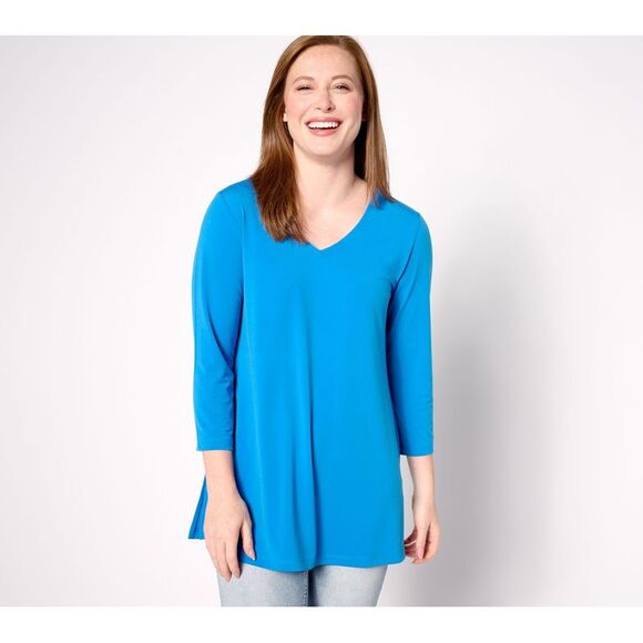Susan Graver Women's Top Petite 5XP Modern Essentials Pet Liquid Blue A630794 - Picture 1 of 4